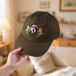 Henkilökohtainen kirjailtu Flower Pet Portrait Photo 100% puuvillaa Säädettävä Baseball Cap nimi Pet Party syntymäpäivälahja koiralle äiti lemmikkieläinten omistaja