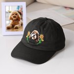Henkilökohtainen kirjailtu Flower Pet Portrait Photo 100% puuvillaa Säädettävä Baseball Cap nimi Pet Party syntymäpäivälahja koiralle äiti lemmikkieläinten omistaja
