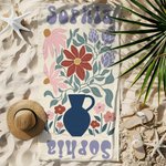 Serviette de Plage Personnalisée avec Nom Style Bohème Rétro Fleurie Accessoire de Voyage Cadeau Été Fête Plage pour Fille Femme