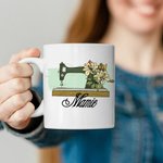 Personalized Birth Flower Sewing Machine Ceramic Coffee Mug with Name Home Kitchen Decor Birthday Gift for Mom Grandma Sewing Enthusiast 4