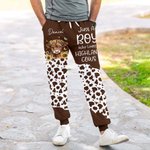 Personalized Highland Cow Soft Woman's Man's Sweatpants with Name and Drawstring Leisure Wear Birthday Gift for Highland Cow Lover
