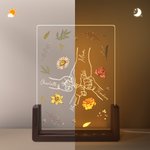 Personalized Birth Flower Mom and Child Holding Hands LED Night Light with Wooden Base and 1-6 Kid's Names Mother's Day Birthday Gift for Mom Grandma