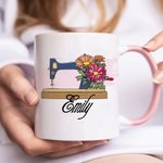 Personalized Birth Flower Sewing Machine Ceramic Coffee Mug with Name Home Kitchen Decor Birthday Gift for Mom Grandma Sewing Enthusiast 5