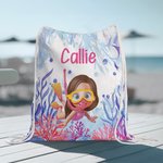 Personalized Cartoon Scuba Diver Quick Dry Oversized Name Beach Towel and Bag Summer Vacation Beach Essentials Birthday Gift for Boys Girls Adults