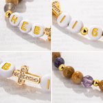 Personalizada Biblia Versículo Cruz Pulsera de cuentas con texto Joyería Religiosa Daily Wear Cumpleaños Bautizo Regalo para Mujeres Cristianas