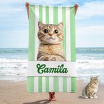 Personligt husdjur Foto Stripe Mjuk snabbtorkad överdimensionerad strandhandduk med namn Sommarresor Semester Viktig födelsedagspresent för husdjursälskare