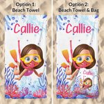 Personalized Cartoon Scuba Diver Quick Dry Oversized Name Beach Towel and Bag Summer Vacation Beach Essentials Birthday Gift for Boys Girls Adults