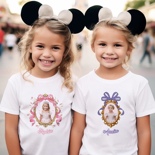 Personalized Princess Photo Frame 100% Cotton Kid Adult T-shirt with Name Holiday Travel Birthday Gift for Girls Women