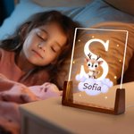 Personlig LED nattlampa med söt skogsdjur design akryl träbas namn och initialer födelsedag barndag present till barn