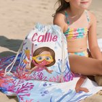 Personalized Cartoon Scuba Diver Quick Dry Oversized Name Beach Towel and Bag Summer Vacation Beach Essentials Birthday Gift for Boys Girls Adults