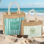 Personalized Multicolour Stripe Bachelor Party Design Jute Tote Bag with Name Travel Accessory Bridesmaid Gift for Women