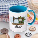 Personalized Birth Flower Sewing Machine Ceramic Coffee Mug with Name Home Kitchen Decor Birthday Gift for Mom Grandma Sewing Enthusiast 2