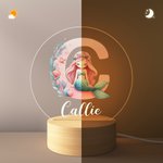 Personalised Mermaid Girl Acrylic LED Night Light with Wooden Base and Name Nursery Decor Baby Shower Birthday Gift for Kids