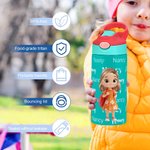 Personalized Cartoon Kid Character Word Cloud 12oz Kids Insulated Water Bottle with Handle and Silicone Straw Birthday Gift for Boys Girls