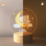 Personlig Moon Elephant Name LED-nattlampa med träbas Barnkammardekor Födelsedag Mors dag Baby Shower Present till mamma barn