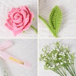 Personalized Sunflower Rose Everlasting Corchet Flowers with Text Ribbon Set of 3 Wedding Party Favor Anniversary Gift for Guest Bridemaid
