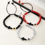 Personalizada Ojo de Tigre Negro Gallstone Ajustable Foto Proyección Cuentas Pulsera con Cruz Colgante Aniversario Cumpleaños Regalo para Cristianos Amigos