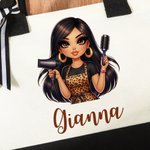 Personalised Stylish Cartoon Barber Large Canvas Tote Bag with Name Travel Accessory Salon Opening Birthday Gift for Hairdresser Friends