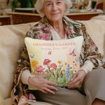 Personalised Grandma's Garden Birth Flower Throw Pillow Cover with Name and Text Holiday Appreciation Gift for Grandma Mom