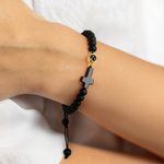 Personalizada Ojo de Tigre Negro Gallstone Ajustable Foto Proyección Cuentas Pulsera con Cruz Colgante Aniversario Cumpleaños Regalo para Cristianos Amigos