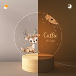 Personalizada Floral Oso Conejo Animal LED Luz de Noche con Nombre y Base de Madera Guardería Decoración del Hogar Baby Shower Regalo de Cumpleaños para Bebé Niño