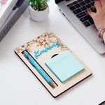 Personalized Acrylic Name Sticky Note Wooden Holder Set with Pen and Pen Slot Back to School Appreciation Gift for Students Teacher