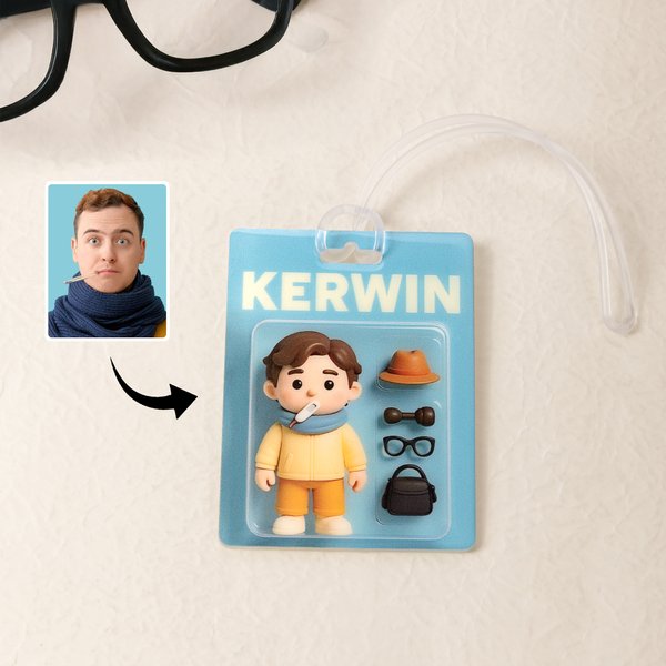 Gepersonaliseerd 3D Effect Cartoon Karakter Acryl Opknoping Ornament met Naam en Foto Reisaccessoires Verjaardagscadeau voor Travel Lovers