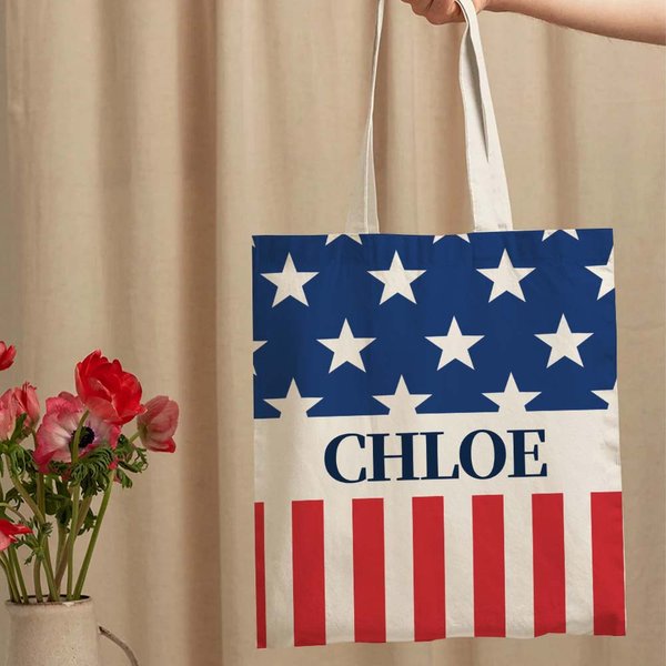Personalisierte amerikanische Flagge große Canvas Tragetasche mit Namen Unabhängigkeitstag Geschenk für Amerikaner