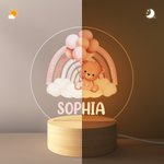 Personalised Rainbow Balloon Baby Teddy Bear Name LED Night Light with Wooden Base Nursery Decor Baby Shower Birthday Gift for Kids