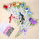 Personalized Sunflower Rose Everlasting Corchet Flowers with Text Ribbon Set of 3 Wedding Party Favor Anniversary Gift for Guest Bridemaid
