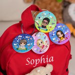 Etichetta personalizzata per borsa in acrilico con nome, personaggio carino dei cartoni animati, uso quotidiano, regalo di ritorno a scuola per ragazzi e ragazze