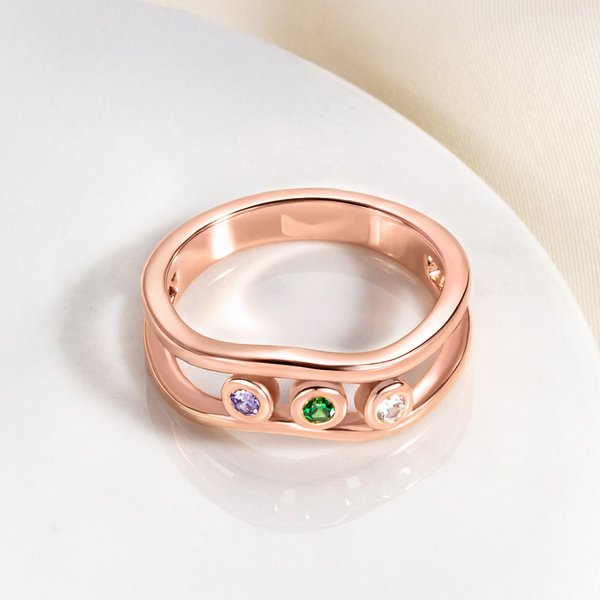 Personalised Family 1-8 Birthstones Ring Dainty Jewellery Birthday Anniversary Gift for Mother Grandma