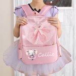 Personalized Mesh Ballet Skirt Cartoon Ballet Animals Name Backpack with Zipper and Side Pockets Birthday Back to School Gift for Boys Girls