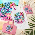 Henkilökohtainen Tytöt Matka Racerback Rantapyyhe Matkatavarat Tag Passinhaltija Makeup Bag nimi Summber Travel Essential lahja tytöille Naiset