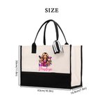 Personalised Stylish Cartoon Barber Large Canvas Tote Bag with Name Travel Accessory Salon Opening Birthday Gift for Hairdresser Friends