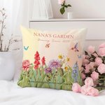 Personalised Grandma's Garden Birth Flower Throw Pillow Cover with Name and Text Holiday Appreciation Gift for Grandma Mom