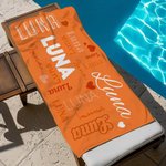 Personalized Multicolor Word Cloud Quick Dry Oversized Beach Towel with Name Pool Party Summer Vacation Gift for Family Friends