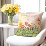 Personalised Grandma's Garden Birth Flower Throw Pillow Cover with Name and Text Holiday Appreciation Gift for Grandma Mom