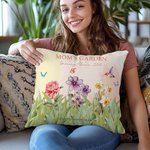 Personalised Grandma's Garden Birth Flower Throw Pillow Cover with Name and Text Holiday Appreciation Gift for Grandma Mom