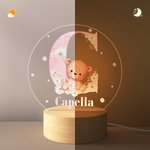 Gepersonaliseerd Schattig Teddybeer Bloem Voorletter Acryl LED Nachtlampje met Naam en Houten Basis Kinderdag Home Decor Verjaardagscadeau voor Jongens Meisjes