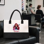 Personalised Stylish Cartoon Barber Large Canvas Tote Bag with Name Travel Accessory Salon Opening Birthday Gift for Hairdresser Friends