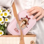 Personalized Princess Photo Frame PU Leather Travel Jewelry Box with Name and LED Makeup Mirror Birthday Wedding Bridal Shower Gift for Girls Brides