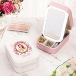 Personalized Princess Photo Frame PU Leather Travel Jewelry Box with Name and LED Makeup Mirror Birthday Wedding Bridal Shower Gift for Girls Brides