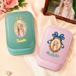 Personalized Princess Photo Frame PU Leather Travel Jewelry Box with Name and LED Makeup Mirror Birthday Wedding Bridal Shower Gift for Girls Brides