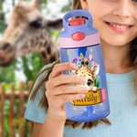 Personalized Cute Fawn Kitten Cartoon Animal Pattern Name Water Bottle with Silicone Straw and Handle Birthday Back to School Gift for Boys Girls