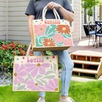 Personlig miljövänlig juteväska med blomma och namn perfekt jubileums och bröllopsgåva för kvinnor