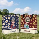 Personalizado de dibujos animados Chica Volando Nacimiento Flor Bolsa grande con nombre Uso diario Viaje Esencial Cumpleaños Aniversario Regalo para Mujeres