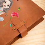 Personalised 3D Cartoon Character Birth Flower A5 PU Leather Notebook Cover with Name and Storage Pocket Birthday Travel Essentials Gift for Women