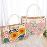 Personlig miljövänlig juteväska med blomma och namn perfekt jubileums och bröllopsgåva för kvinnor
