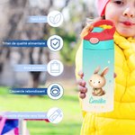 Bouteille Isotherme 355 ml Personnalisée avec Nom et Motif d'Animal Essentiel avec Anse et Paille Cadeau Anniversaire pour Enfant
